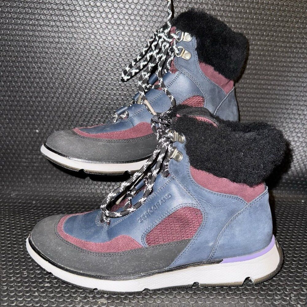 Cole Haan 4.Zerogrand Leather Hiker Navy Blue Maroon Black Boots Women’s Size 7B